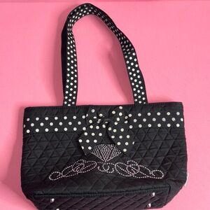 Belvah Polka Dot Quilted Black Tote Bag